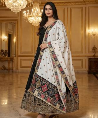 White color designer digital printed fancy dupatta for ceremonial looks 1