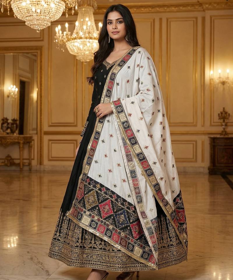 White color designer digital printed fancy dupatta for ceremonial looks