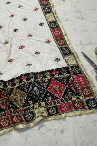 White color designer digital printed fancy dupatta for ceremonial looks