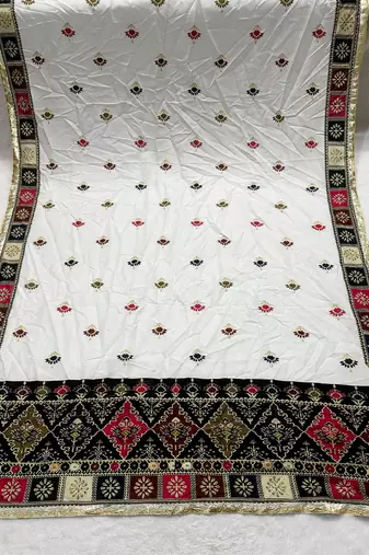 White color designer digital printed fancy dupatta for ceremonial looks