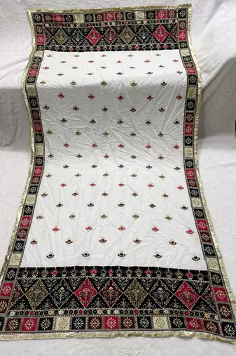 White color designer digital printed fancy dupatta for ceremonial looks