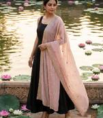 Baby pink color organza fabric dori embroidery work fancy ceremonial dupatta