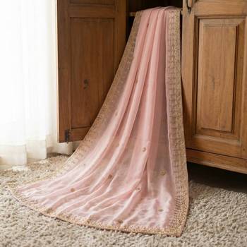 Baby pink color organza fabric dori embroidery work fancy ceremonial dupatta 2