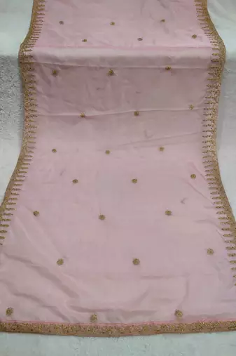 Baby pink color organza fabric dori embroidery work fancy ceremonial dupatta