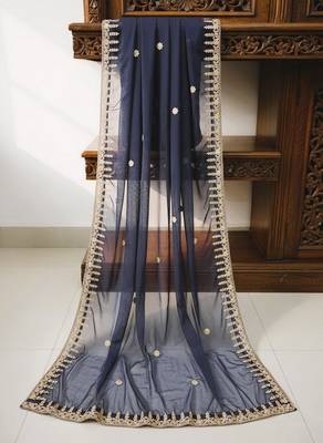 Blue color organza fabric dori embroidery work fancy ceremonial dupatta 2
