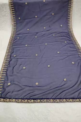Blue color organza fabric dori embroidery work fancy ceremonial dupatta