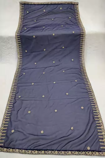 Blue color organza fabric dori embroidery work fancy ceremonial dupatta