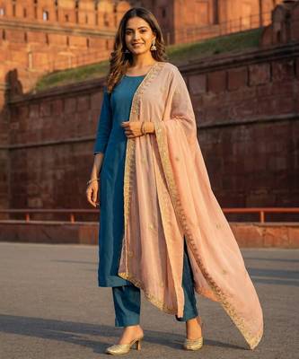 Peach color organza fabric dori embroidery work fancy ceremonial dupatta 1