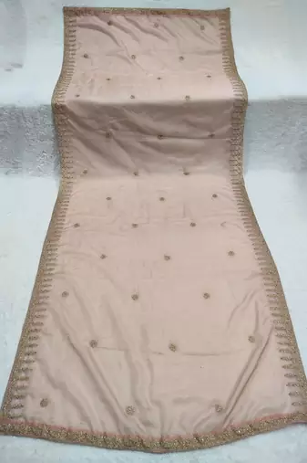 Peach color organza fabric dori embroidery work fancy ceremonial dupatta