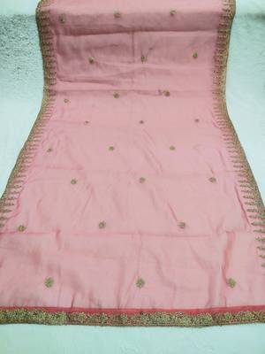 Pink color organza fabric dori embroidery work fancy ceremonial dupatta 3