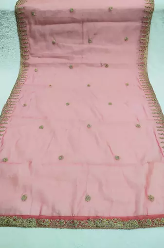 Pink color organza fabric dori embroidery work fancy ceremonial dupatta