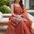 Rust embroidered beads work shimmer satin sharara salwar suit set with dupatta