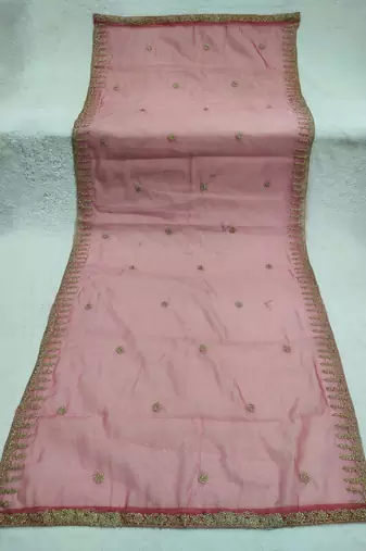 Pink color organza fabric dori embroidery work fancy ceremonial dupatta