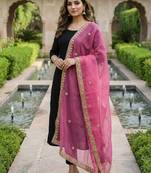 Rani pink color organza fabric dori embroidery work fancy ceremonial dupatta