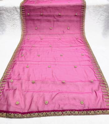 Rani pink color organza fabric dori embroidery work fancy ceremonial dupatta 3
