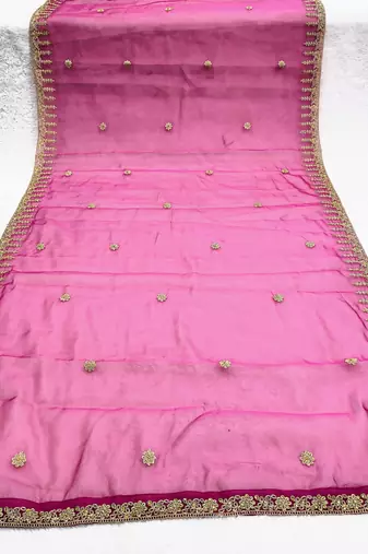 Rani pink color organza fabric dori embroidery work fancy ceremonial dupatta