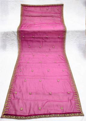 Rani pink color organza fabric dori embroidery work fancy ceremonial dupatta 4