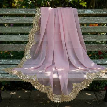 Baby pink color organza fabric sequins embroidery work ceremonial dupatta 3
