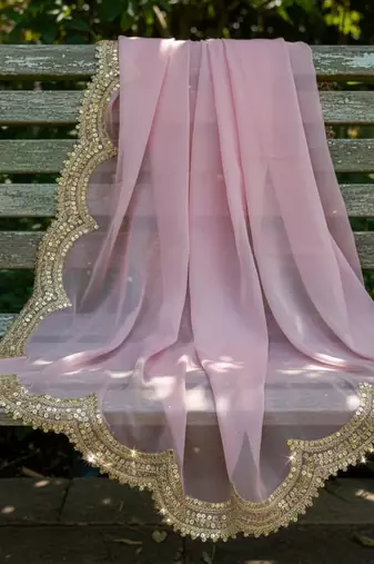 Baby pink color organza fabric sequins embroidery work ceremonial dupatta