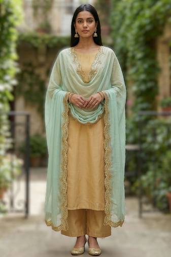 Sky blue color organza fabric sequins embroidery work ceremonial dupatta