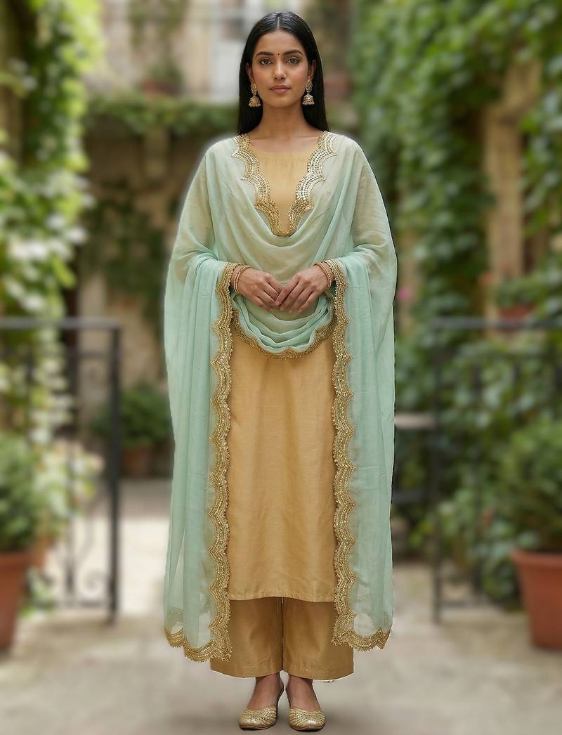 Sky blue color organza fabric sequins embroidery work ceremonial dupatta