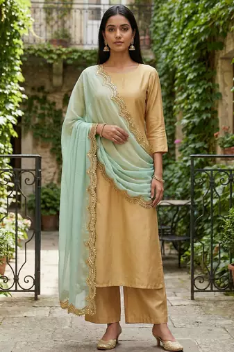 Sky blue color organza fabric sequins embroidery work ceremonial dupatta