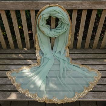 Sky blue color organza fabric sequins embroidery work ceremonial dupatta 3