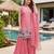 Peach embroidered beads work shimmer satin sharara salwar suit set with dupatta
