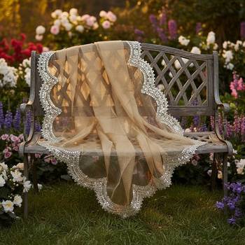 Beige color organza fabric sequins embroidery work ceremonial dupatta 3