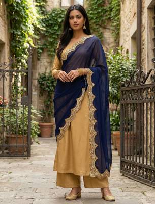 Blue color organza fabric sequins embroidery work ceremonial dupatta 2