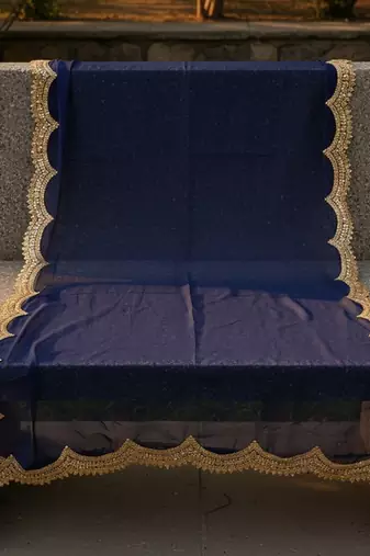 Blue color organza fabric sequins embroidery work ceremonial dupatta