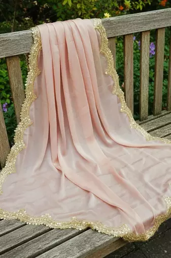 Peach color organza fabric sequins embroidery work ceremonial dupatta