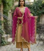 Pink color organza fabric sequins embroidery work ceremonial dupatta