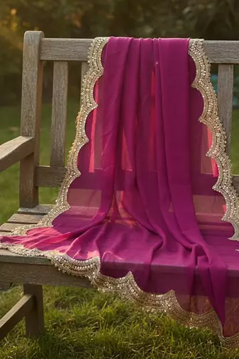 Pink color organza fabric sequins embroidery work ceremonial dupatta