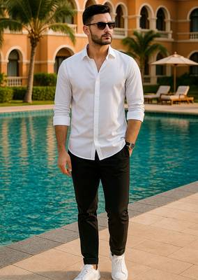 White color formal solid linen cotton rich looks shirt for men 1