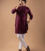 Wine color rayon fabric designer embroidered ethnic kurta payjama for men's traditional looks