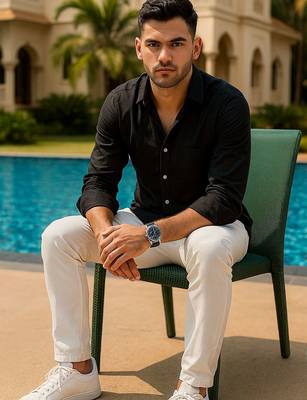 Black color formal solid linen cotton rich looks shirt for men 3