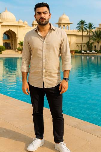 Brown color formal solid linen cotton rich looks shirt for men