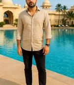 Brown color formal solid linen cotton rich looks shirt for men