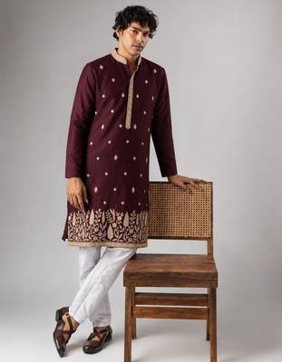 Smart and graceful wine color viscose silk men's ceremonial attire 1