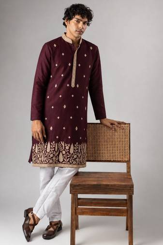 Smart and graceful wine color viscose silk men's ceremonial attire