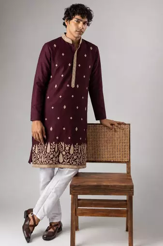 Smart and graceful wine color viscose silk men's ceremonial attire