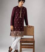 Smart and graceful wine color viscose silk men's ceremonial attire