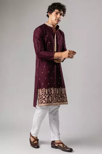 Smart and graceful wine color viscose silk men's ceremonial attire