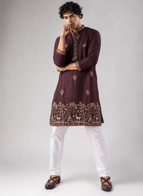 Smart and graceful wine color viscose silk men's ceremonial attire 1