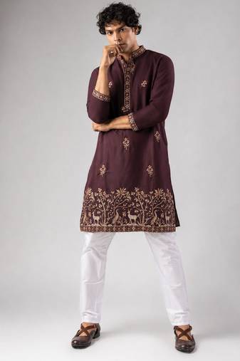 Smart and graceful wine color viscose silk men's ceremonial attire