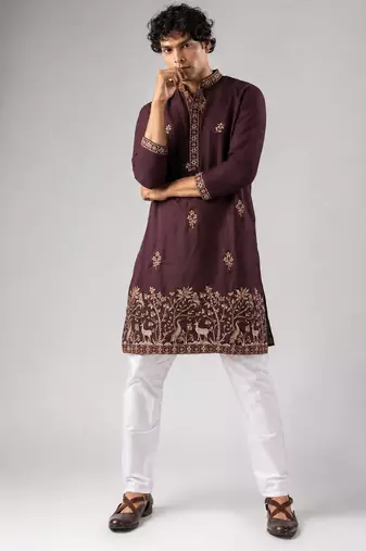 Smart and graceful wine color viscose silk men's ceremonial attire