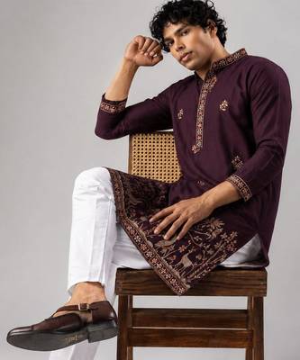 Smart and graceful wine color viscose silk men's ceremonial attire 2