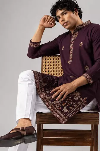 Smart and graceful wine color viscose silk men's ceremonial attire