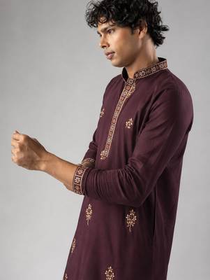 Smart and graceful wine color viscose silk men's ceremonial attire 3